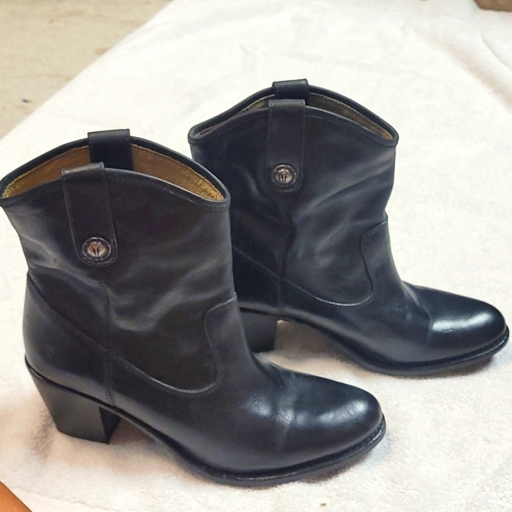 Frye Black Leather Ankle Boots